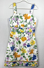 Ann Taylor Dress Size 4 White Floral Apron Mini Sleeveless Fitted Dress Feminine