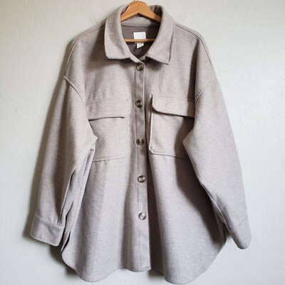 H&M Oversized Shacket Round Hem Jacket Oatmeal Neutral Size Women's XXL Plus