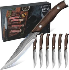 Steak Knives Set of 6, High-Carbon Steel Steak Knife Set with Wooden Handle