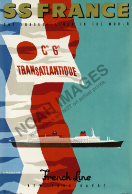 SS France Transatlantique vintage cruise travel poster 16x24 | eBay