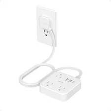 5 FT Extension Cord Flat Plug Power Strip with 3 USB 3 AC Outlet Surge Protector