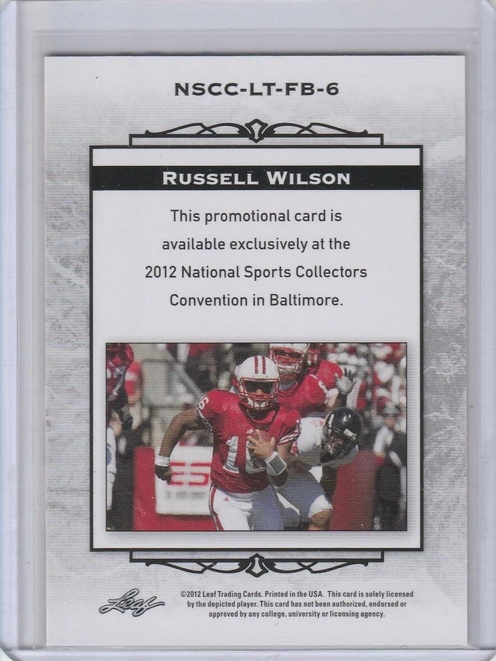 Tarjeta de novato Russell Wilson 2012 hoja edición limitada Badgers fútbol americano universitario radiocontrol Foto 2 de 2