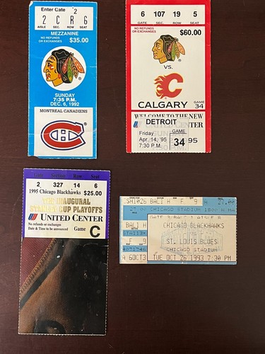 Vintage Lot Chicago Blackhawks Nhl Playoffs Ticket Stub 1995 United Center Ebay
