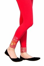 Khaadi, New, Womens, Embroidered Stretchable Tights, Color Red