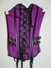 Fredericks of Hollywood Purple Shiny Black Corset Lace Up Back Buckles-S-NWT NEW