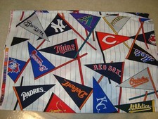All Team Flags Retired MLB Baseball White Cotton Fabric Piece 16" x 2 yds 18"