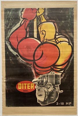 Original Retro Vintage Spanischer Motor Diesel Mechanisch Werbung Kunst Poster