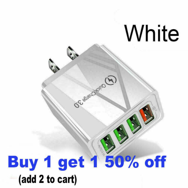 White US 4 Port Fast Quick Charge QC 3.0 USB Hub Wall Charger Power Adapter 