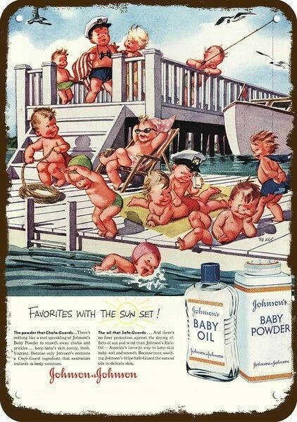1956 JOHNSON & JOHNSON BABY OIL ART Vintage Look REPLICA METAL SIGN - BABY ART