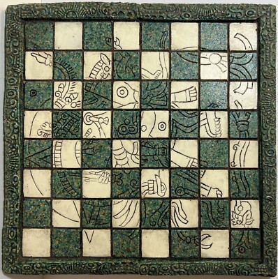 Sandstone Chess Set Green Aztec Design Complete | eBay