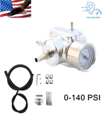 Silver Fuel Pressure Regulator With Gauge Hose 0-140 PSI Universal Conversion
