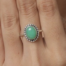 Green Chrysoprase Gemstone Ring Stacking Ring 925 Sterling Silver Women's Ring