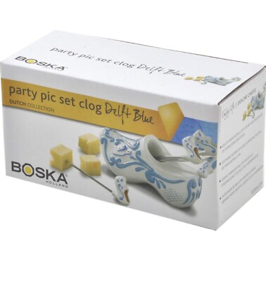 Boska Party Pick Set Clog Delft 7-Piece Stainless Steel White Blue Silver Cheese