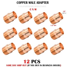 1/2" C x 1/2" Male NPT Threaded Copper Adapters Lead Free Copper fittings 12 PCS