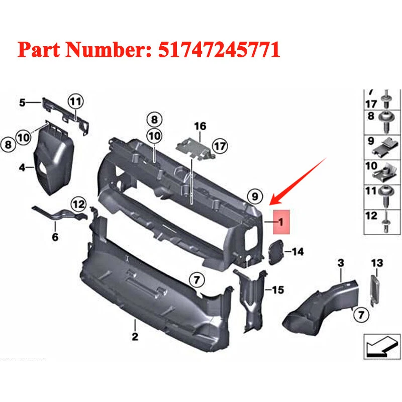 For 2011-2019 BMW 1 Series F20 F21 Radiator Upper Air Duct 51747245771 7245771 - Image 2 of 4