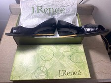 J Renee Ladies Low Heal Lizard Print Patent Pumps Open Toe Size 7.5 Gently Used