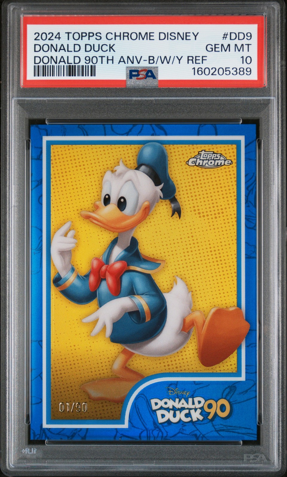 Donald Duck #DD-1 2024 Topps Chrome Disney Donald Duck 90th Anniversary trading card — raw and PSA graded price guide