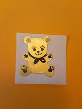 RARE vintage 80's gold foil teddy bear small sticker module restored 