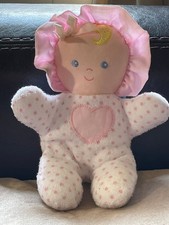 Vtg. Eden Baby Doll Rare Pink Heart Polka Dot Rattle Lovey Terry Cloth Plush 8"