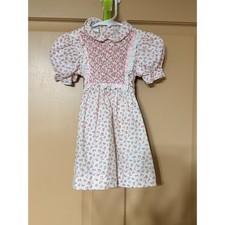 Polly Flinders Vintage Hand Smocked Floral Dress Pink White Lace Size T3 1005