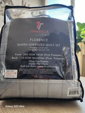 Tribeca Living Florence Velvet Queen Three-Piece Quilt Set Haze Blue 3 pcs