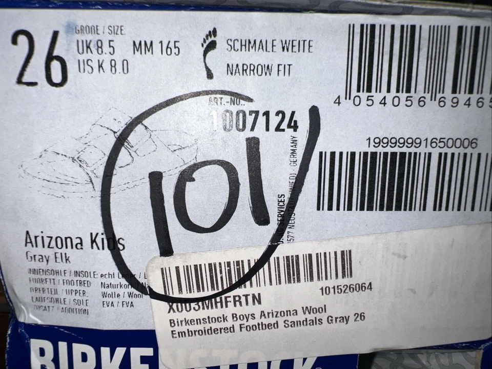 NEW Birkenstock Arizona Kids Wool Felt Gray Elk Sandals US K 8 Narrow 1007124 - Image 3 of 4