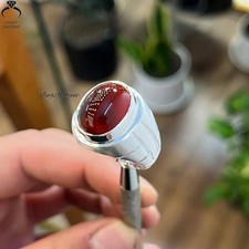 Elegant Handmade Red Yemeni Aqeeq Ring Natural Agate Stone Jewelry