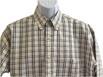 Eddie Bauer Shirt Mens L Ivory Black Plaid Pocket Long Sleeve Heavyweight Cotton