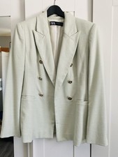 Zara Women's Double-Breasted Peak Lapel Blazer Light Green Lined Tailored Size S