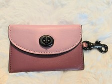 Coach Turnlock Flap Leather Card Case/Coin Case Pink Colorblock