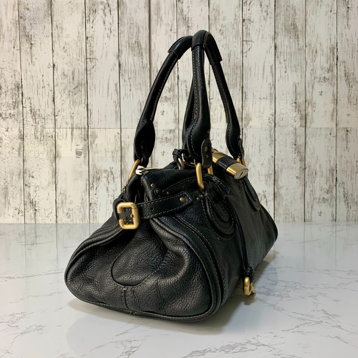 Chloé Paddington Black Leather Shoulder Bag Handbag Gold Hardware