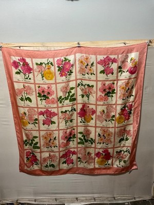 VTG Nina Ricci Rose Scarf Jacquard With Roses 100% Silk 34 sq.  D1