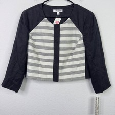 Kay Unger New York Blazer Women 12 Black White Striped Linen Quiet Luxury Career