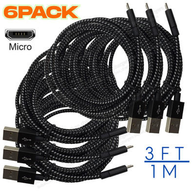 6X Lot Micro USB Fast Charger Cable 3FT Data Braided Cord For Samsung Android LG