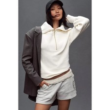 Varley Vine Half-Zip Pullover Sweatshirt Ivory Ribbed Oversized Collar Womens S