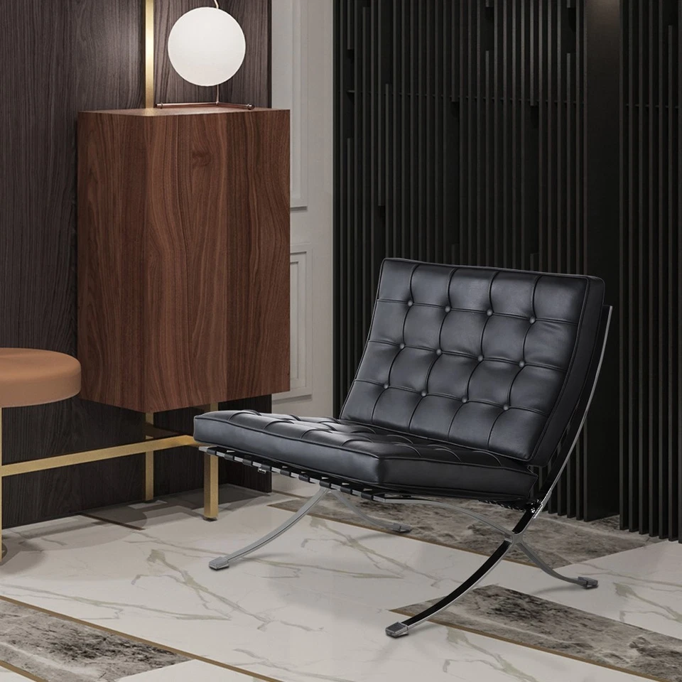 Mid-century Hochwertig Einzel Stühle lounge chair Echtes Leder Schwarz - Bild 2 von 4