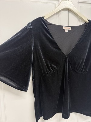 Women's Black Velvet Babydoll V-neck Flutter Sleeve Size L Whimsy Fairy Goth