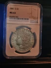 1881 S Morgan Silver Dollar - NGC Certified MS63 ☆Blast White☆