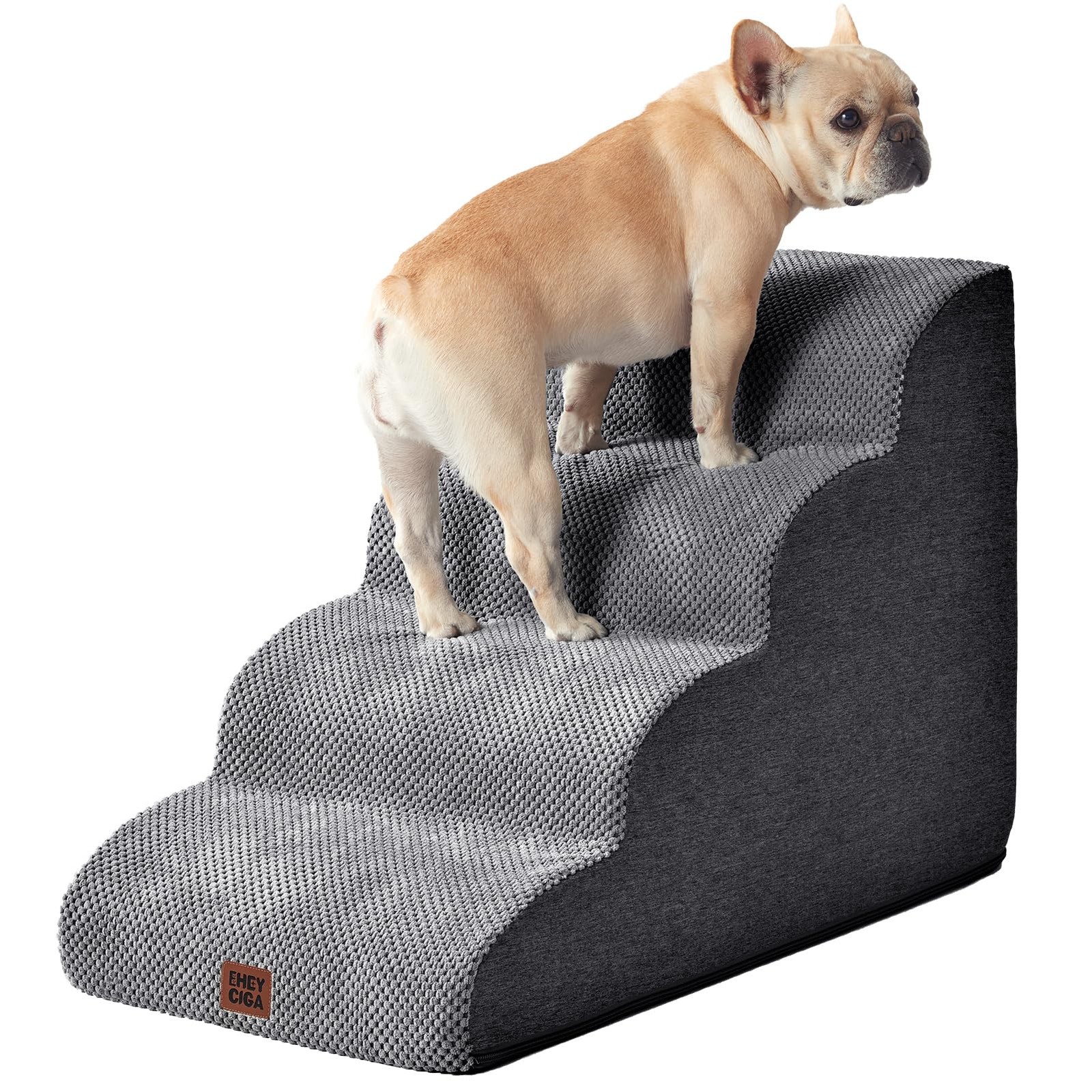 Curved 4-Step Dog Stairs Ramp for High Beds Up to 19.7 Inches Small Dogs