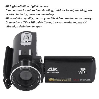 4K Ultra HD Digital Camcorder WIFI 3in IPS Color Touch Display 18x Digital SET
