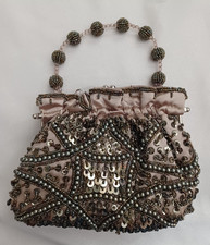 Prom Purse Evening Bag Metallic Beads Sequins Satin 8" X 6"