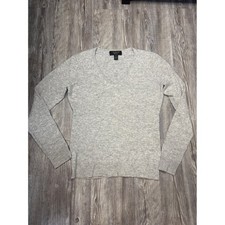 CASHMERE V Neck Sweater Light Grey Long Sleeve Soft Women's