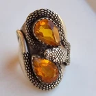 Ancient Victorian Snake Ring Sterling Silver Citrine Stone - Size 8