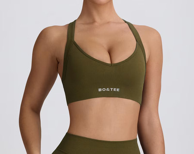Bo+Tee Sport-BH Super Sculpt nahtlos gekreuzter Rücken in Dunkelgrün neu mit Etikett Small UK 8