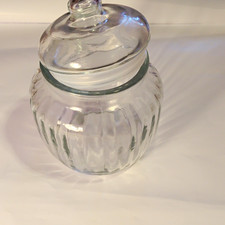 Clear Ribbed Glass Jar with Lid, Round Canister 6 in Tall 3 In Opening No I'm