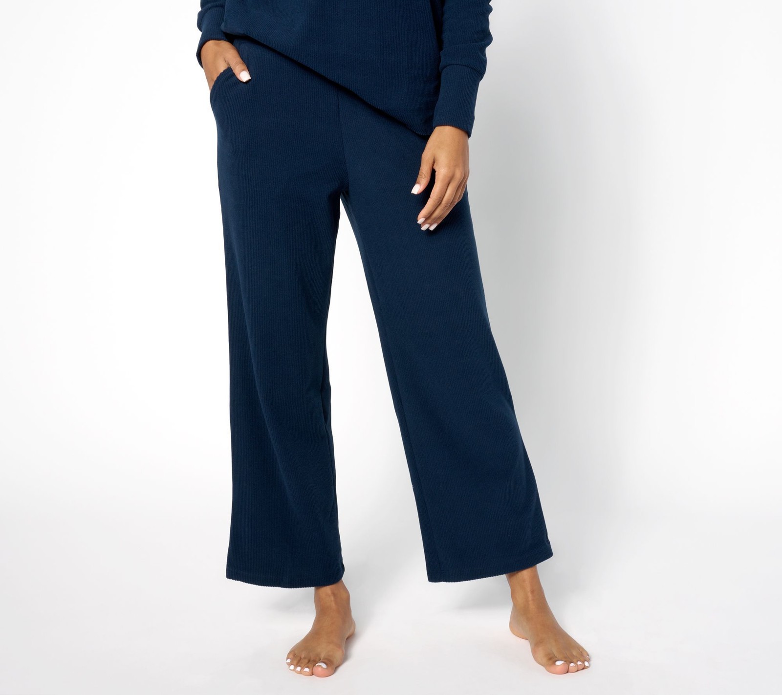 Cuddl Duds Women's Pants Sz XS Ribbed Fleece Wide Leg Lounge Pant Blue A544622