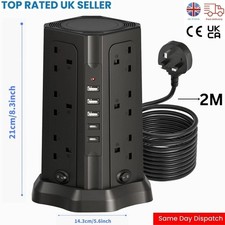 Tower Extension Lead 12 Socket 3 USB 2Type C With Indicator & Surge Protection