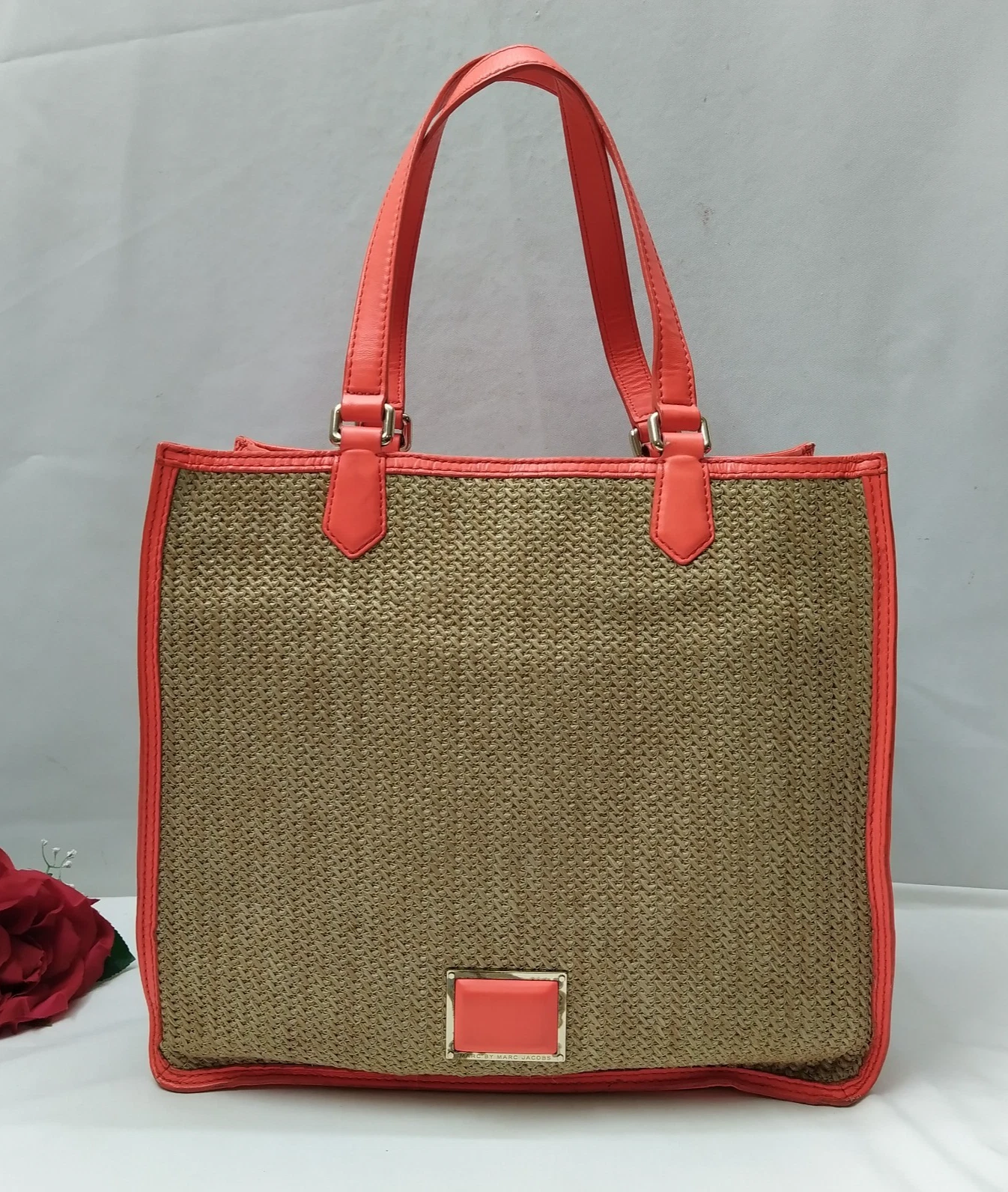 Marc By Marc Jacobs Straw Leather Trim Double Handles Tote Bag