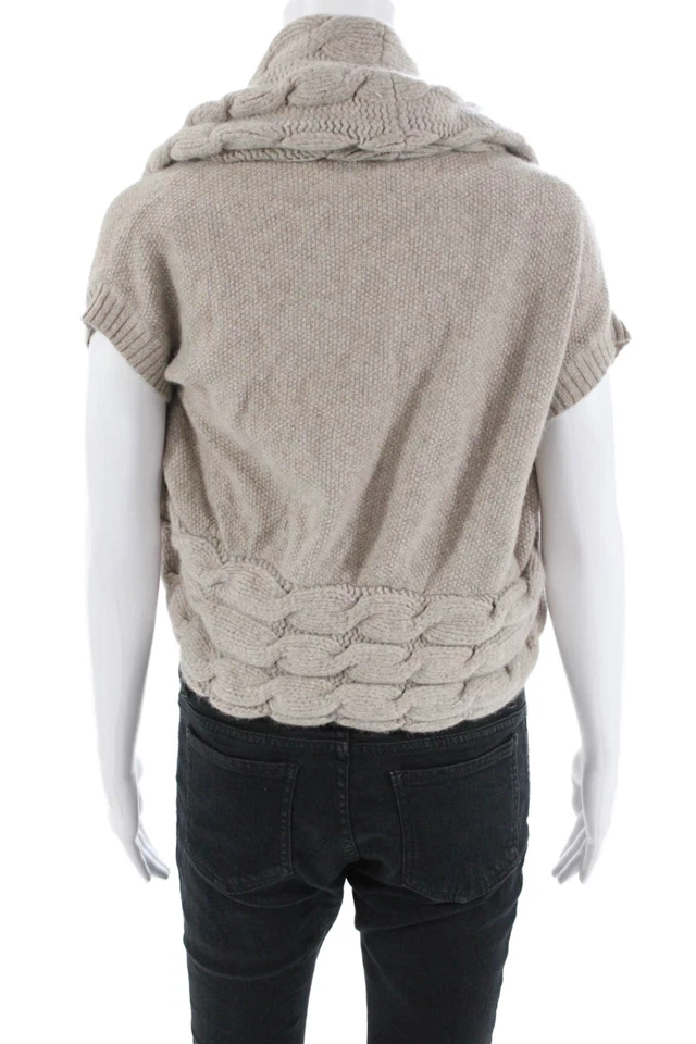 Theory Womens Wool Cashmere Cable Knit Short Sleeve Bolero Beige Size P - Image 3 of 4