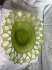 Vtg Westmoreland Doric Green Satin Art Glass Open Lace Oval Banana Bowl — photo 2
